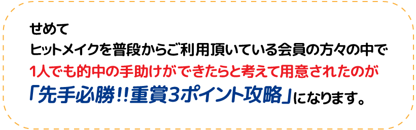 せめてヒットメイクを普段からご愛顧頂いている会員の方々の中で1人でも的中の手助けができたらと考えて用意されたのが